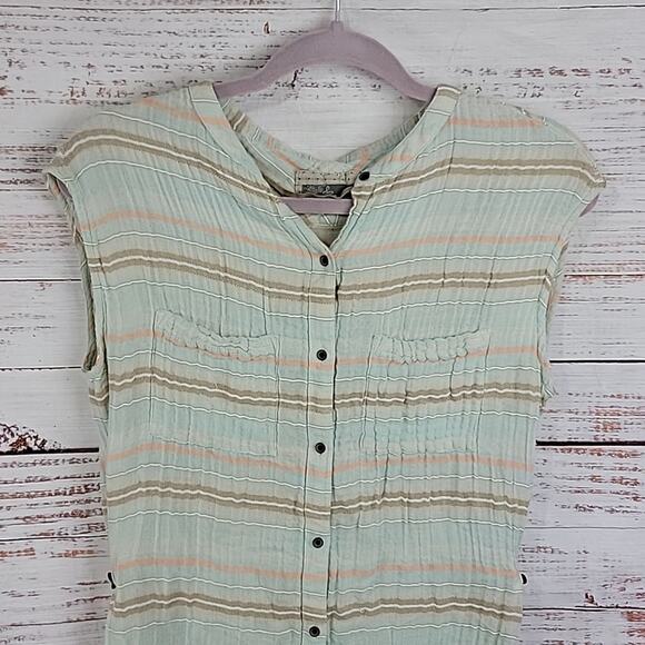 prAna Mint Plaid Button Front Buenos Dias T-Shirt Knee Length Dress Size Small - Picture 2 of 14